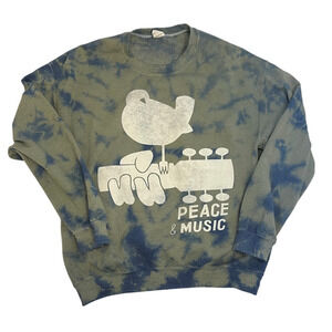 Madeworn Green Blue Tie Dye Peace Music Crewneck Pullover Sweatshirt M